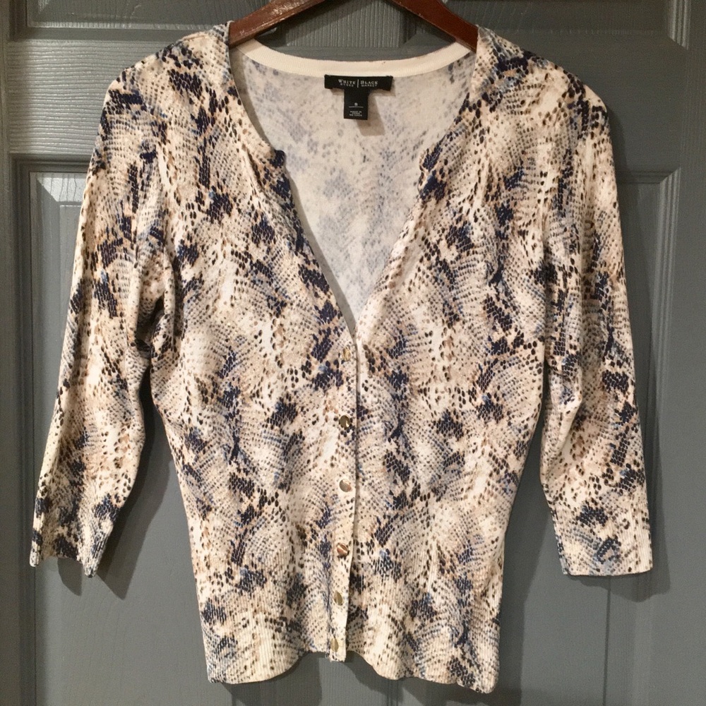 WHBM Snake Print Button Down 3/4 Sleeve Cardigan
